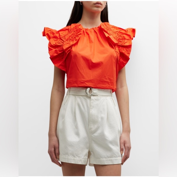 Ulla Johnson Elora Ruffle-Sleeve Cotton Poplin Top size 8 - Picture 2 of 9